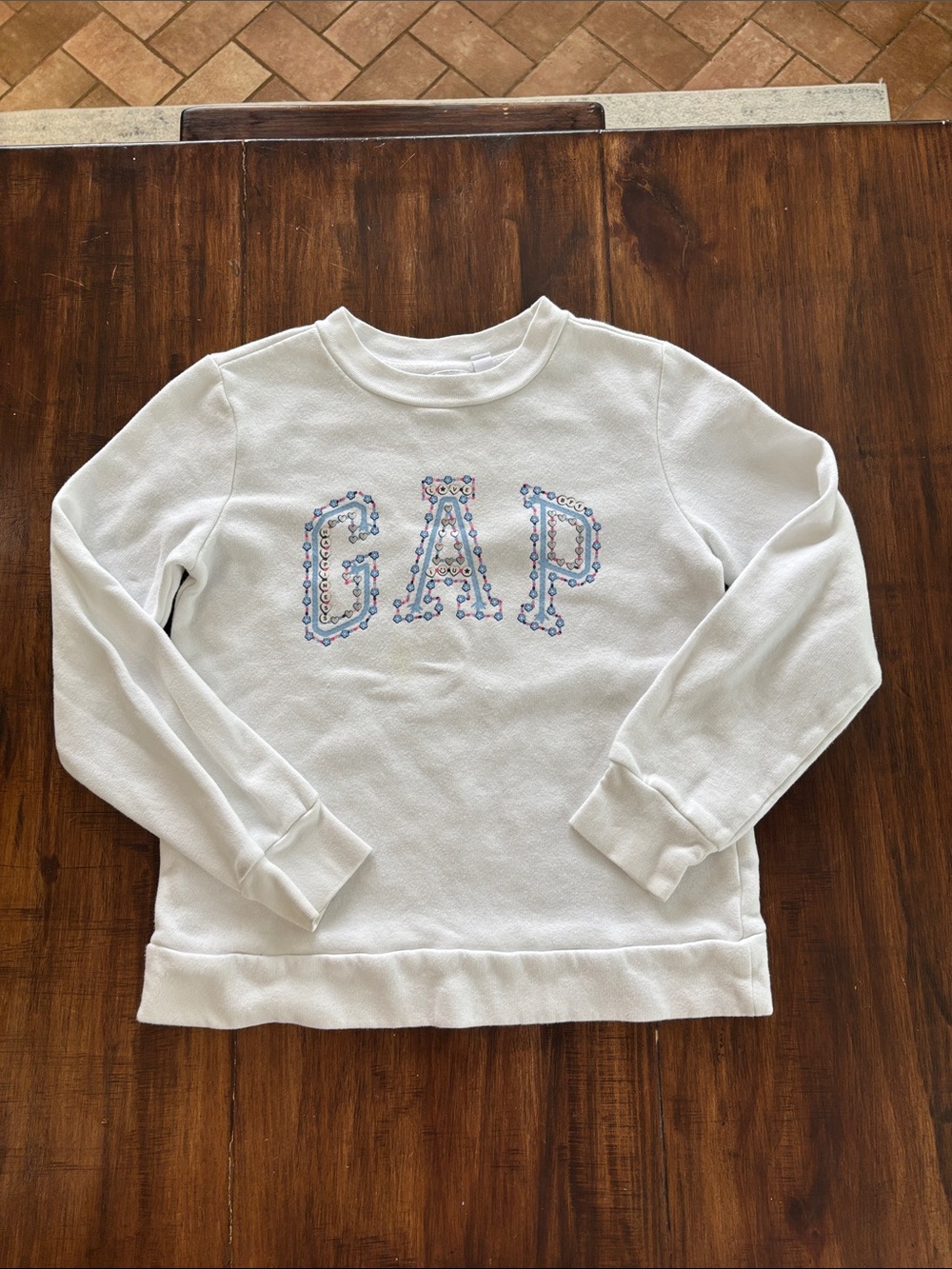 GAP White Sweatshirt with Pink & Blue Logo Floral Detail